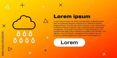 Line Cloud with rain icon isolated on yellow background. Rain cloud precipitation with rain drops. Colorful outline concept. Vector