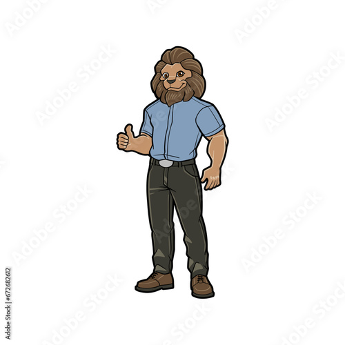 Lion Cartoon Character in Shirt Gesture with Thumbs Up