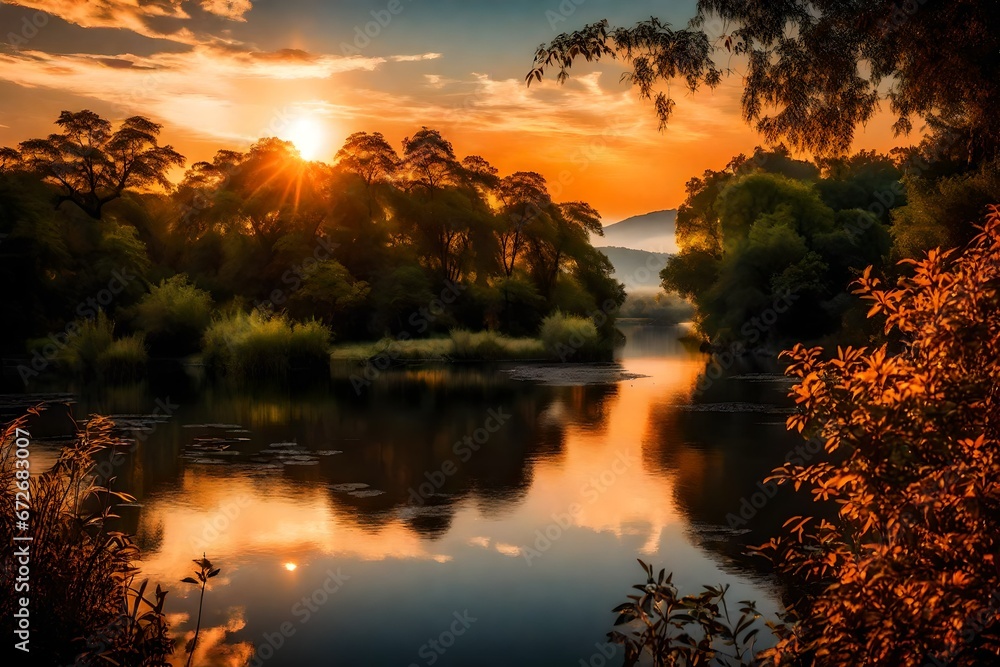 In the quiet moments of this river sunset, nature seems to pause, allowing everyone who witnesses this spectacle to be captivated by its beauty. It is a reminder of the fleeting nature of time, encour