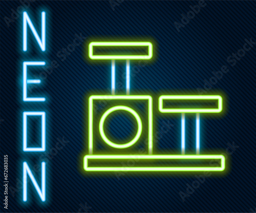 Glowing neon line Cat scratching post with toy icon isolated on black background. Colorful outline concept. Vector
