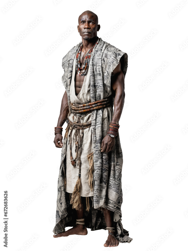 Ai generated African man with folklore clothes and tribal jewelries as an overlay   