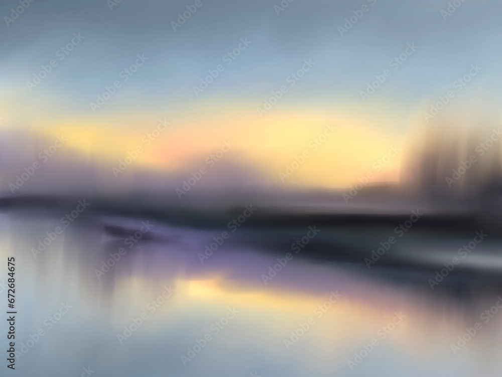 sunset over the river digital art for card decoration illustration background