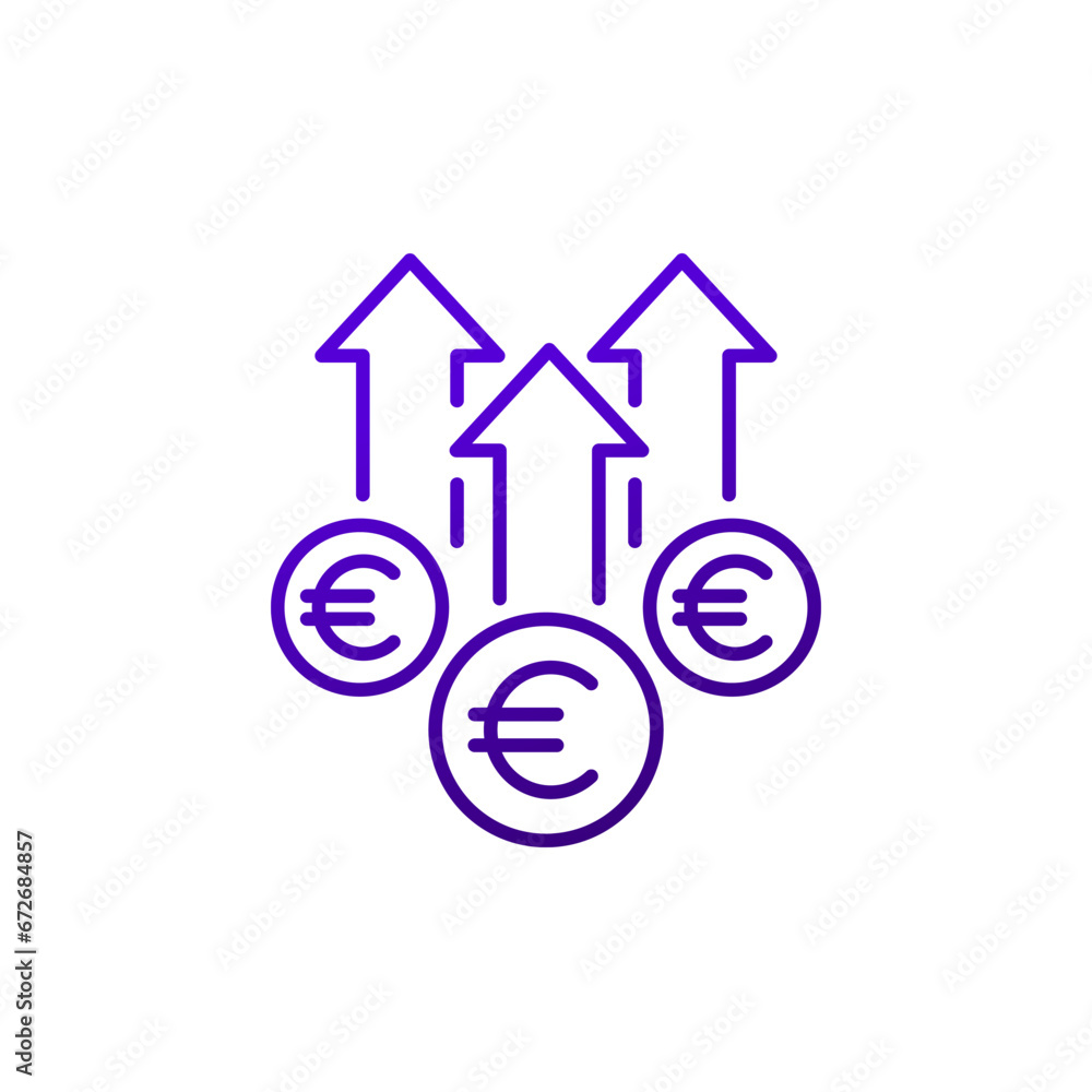 income growth, money line icon with euro income growth, money line icon with euro