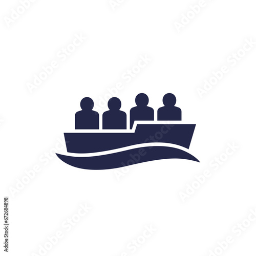 migrant boat, refugees icon on white