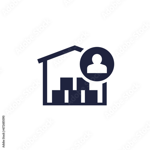 Warehouseman icon on white, warehouse keeper