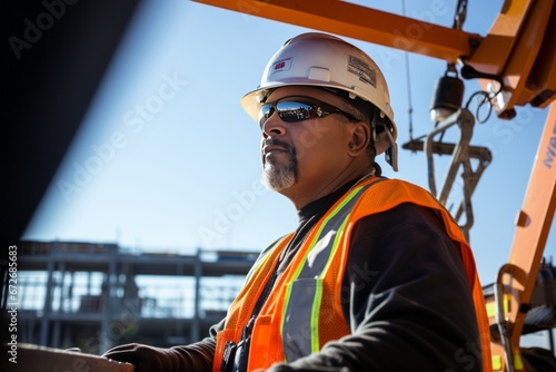 construction banksman monitoring a crane lift, emphasizing their role as a safety expert,construction site photo