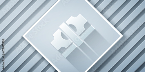 Paper cut Stacks paper money cash icon isolated on grey background. Money banknotes stacks. Bill currency. Paper art style. Vector