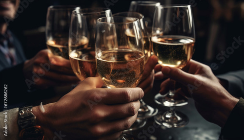 A group of young adults cheers to success with champagne generated by AI photo