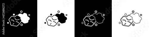 Set Gold nugget icon isolated on black and white background. Mineral boulder. Vector