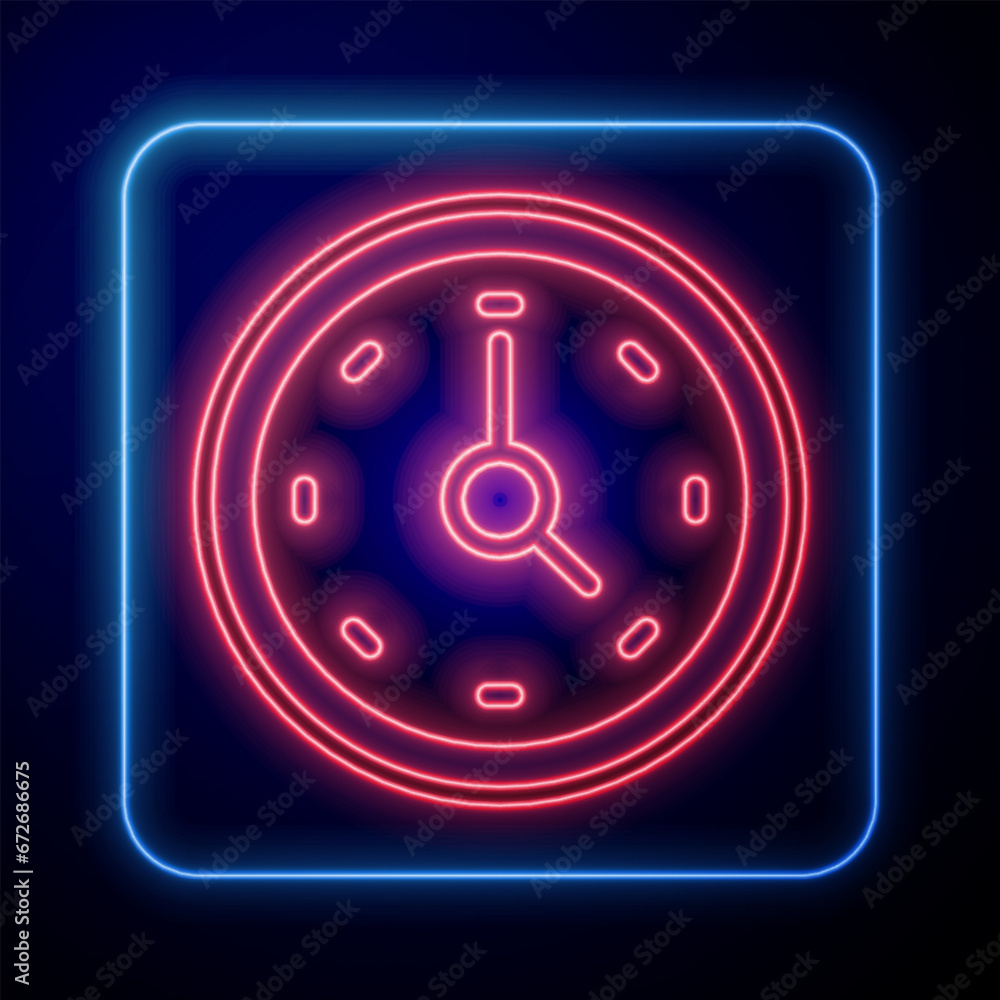 Glowing neon Clock icon isolated on black background. Time symbol. Vector Glowing neon Clock icon isolated on black background. Time symbol. Vector