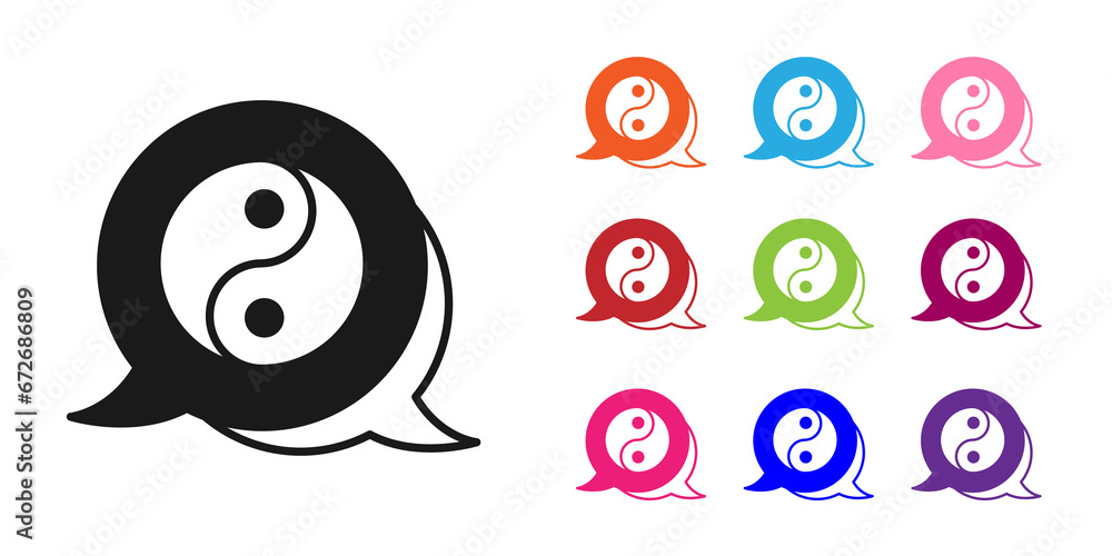 Black Yin Yang symbol of harmony and balance icon isolated on white background. Set icons colorful. Vector Black Yin Yang symbol of harmony and balance icon isolated on white background. Set icons colorful. Vector