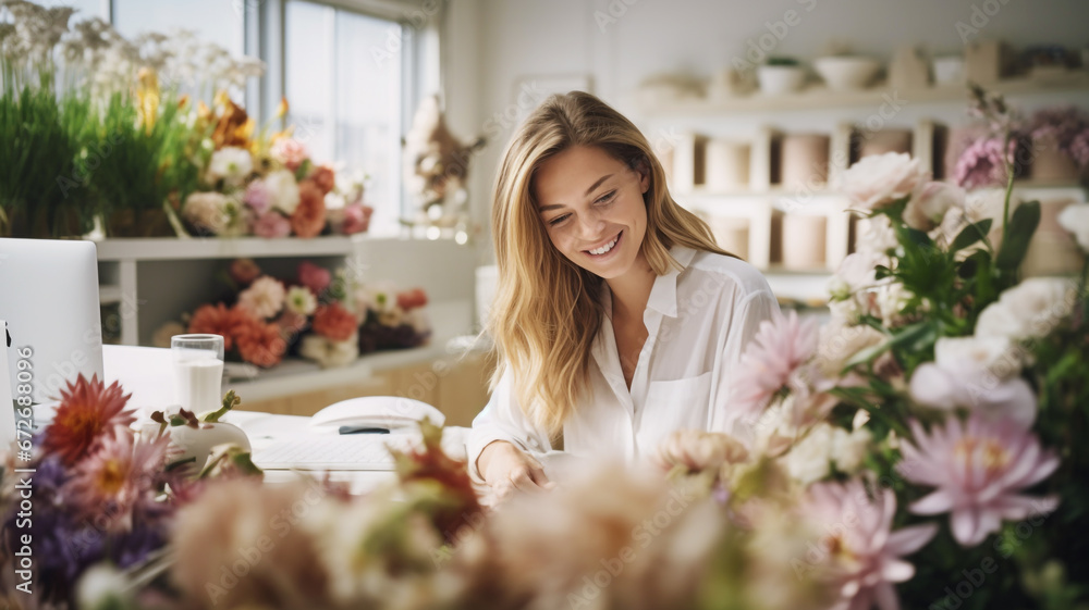 Florist working at her flower shop