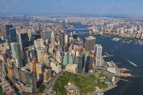 Photography Aerial view of the Financial District and East River, Manhattan, New York, USA