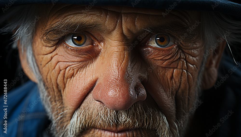 Serene senior man with gray hair and wrinkled face, looking generated by AI Serene senior man with gray hair and wrinkled face, looking generated by AI