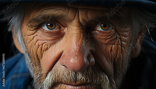Serene senior man with gray hair and wrinkled face, looking generated by AI