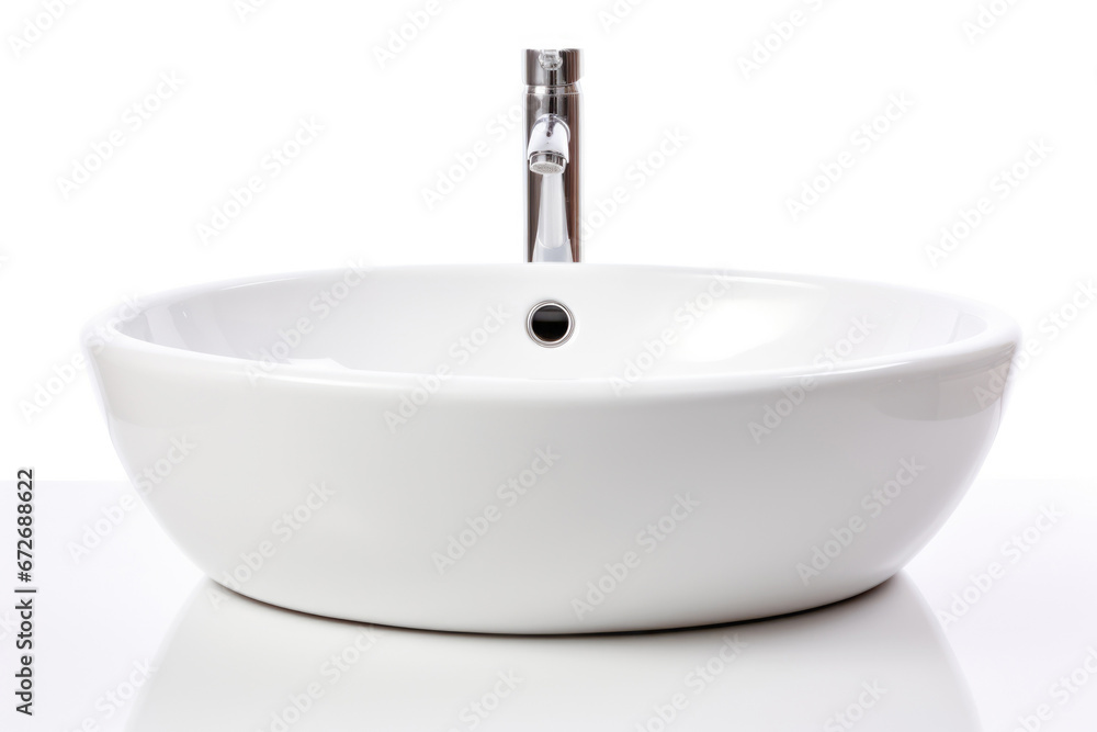 In a modern bathroom, a sleek white ceramic sink with a chrome faucet adds a clean and stylish touch to the interior design. In a modern bathroom, a sleek white ceramic sink with a chrome faucet adds a clean and stylish touch to the interior design.