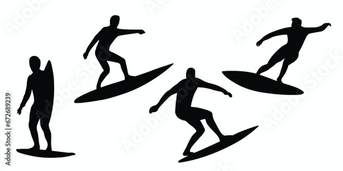 Surfer silhouettes set. Surfing silhouettes. Vector illustration