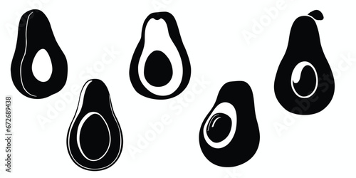 Avocado silhouettes set. Avocado icons set. Vector illustration