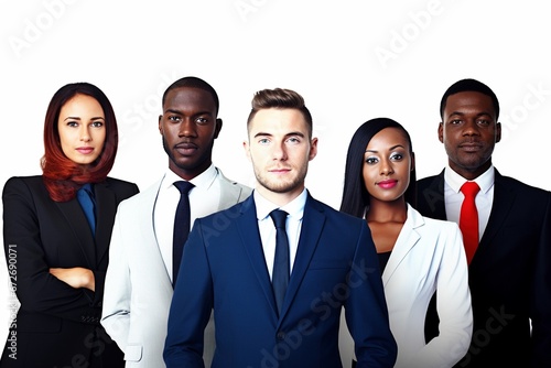 The Power of Age and Experience: A Multicultural Business Team, Smartly Dressed, Unites on a White Background, Demonstrating the Strength in Their Collective Wisdom