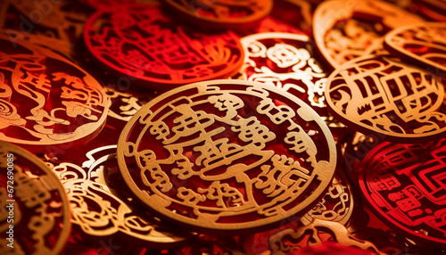 Ornate lanterns symbolize luck in traditional Chinese festival celebration generative AI