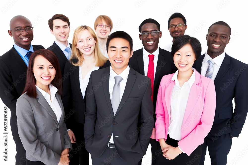 United by Purpose: A Multicultural Business Team, Including Both Youth and Experience, Stands Together on a White Background, Ready for Any Corporate Challenge United by Purpose: A Multicultural Business Team, Including Both Youth and Experience, Stands Together on a White Background, Ready for Any Corporate Challenge