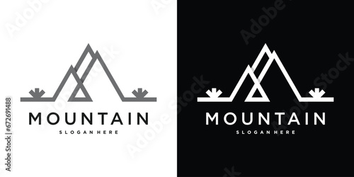 Mountain logo design minimalist. Premium Vector