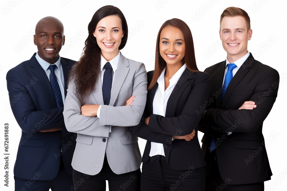 The Ageless Frontier of Success: A Multicultural Business Team, United and Smartly Dressed, Gathers on a White Background, Defying Age Barriers for Corporate Excellence The Ageless Frontier of Success: A Multicultural Business Team, United and Smartly Dressed, Gathers on a White Background, Defying Age Barriers for Corporate Excellence