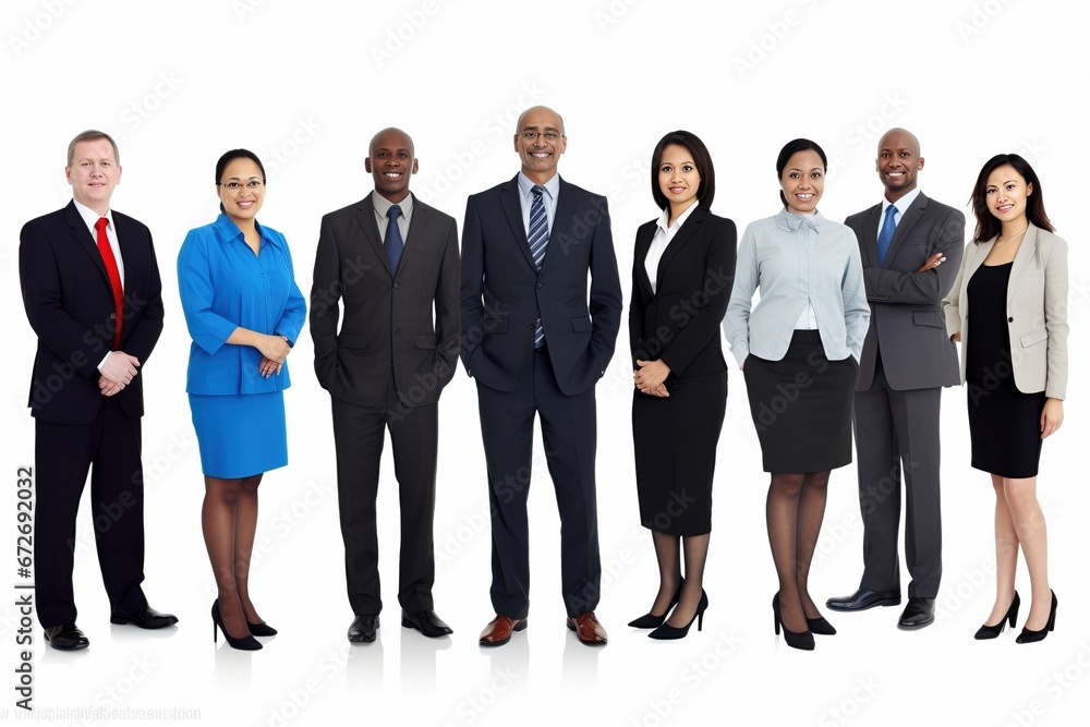 United by Purpose: A Multicultural Business Team, Including Both Youth and Experience, Stands Together on a White Background, Ready for Any Corporate Challenge United by Purpose: A Multicultural Business Team, Including Both Youth and Experience, Stands Together on a White Background, Ready for Any Corporate Challenge