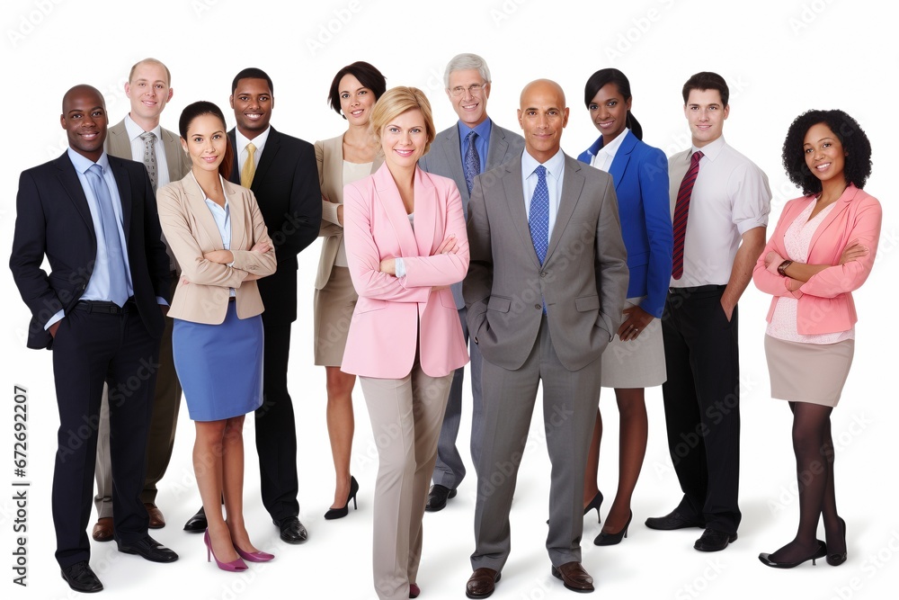 United by Purpose: A Multicultural Business Team, Including Both Youth and Experience, Stands Together on a White Background, Ready for Any Corporate Challenge United by Purpose: A Multicultural Business Team, Including Both Youth and Experience, Stands Together on a White Background, Ready for Any Corporate Challenge