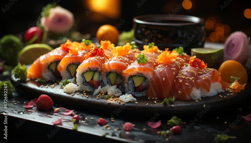Freshness and flavor on a plate of sashimi generated by AI Freshness and flavor on a plate of sashimi generated by AI