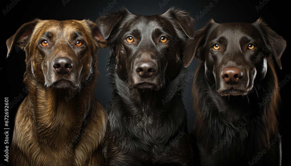 Cute canine pets sitting together, looking at camera with loyalty generated by AI Cute canine pets sitting together, looking at camera with loyalty generated by AI