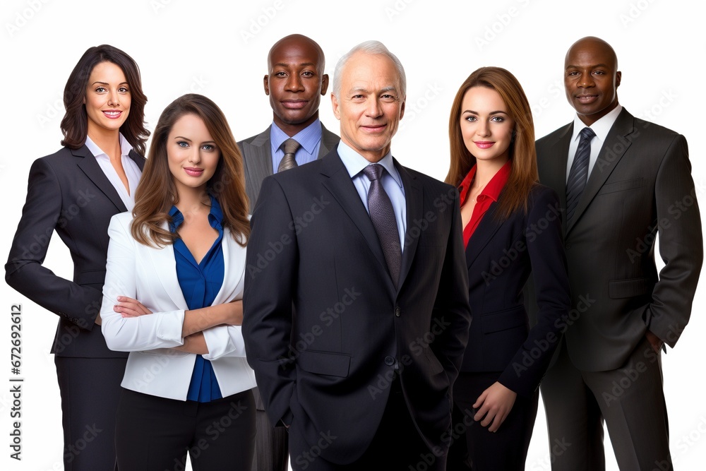 Diverse Wisdom and Energy: A Multicultural Business Team, Smartly Dressed, Embraces Age Diversity on a White Background, Bringing Together the Best of All Worlds Diverse Wisdom and Energy: A Multicultural Business Team, Smartly Dressed, Embraces Age Diversity on a White Background, Bringing Together the Best of All Worlds