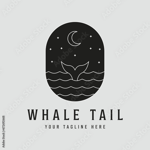 whale tail logo vector line art icon simple minimalist illustration design