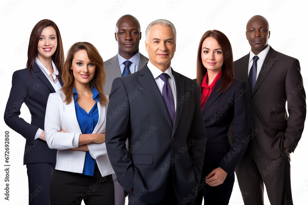 Diverse Wisdom and Energy: A Multicultural Business Team, Smartly Dressed, Embraces Age Diversity on a White Background, Bringing Together the Best of All Worlds Diverse Wisdom and Energy: A Multicultural Business Team, Smartly Dressed, Embraces Age Diversity on a White Background, Bringing Together the Best of All Worlds