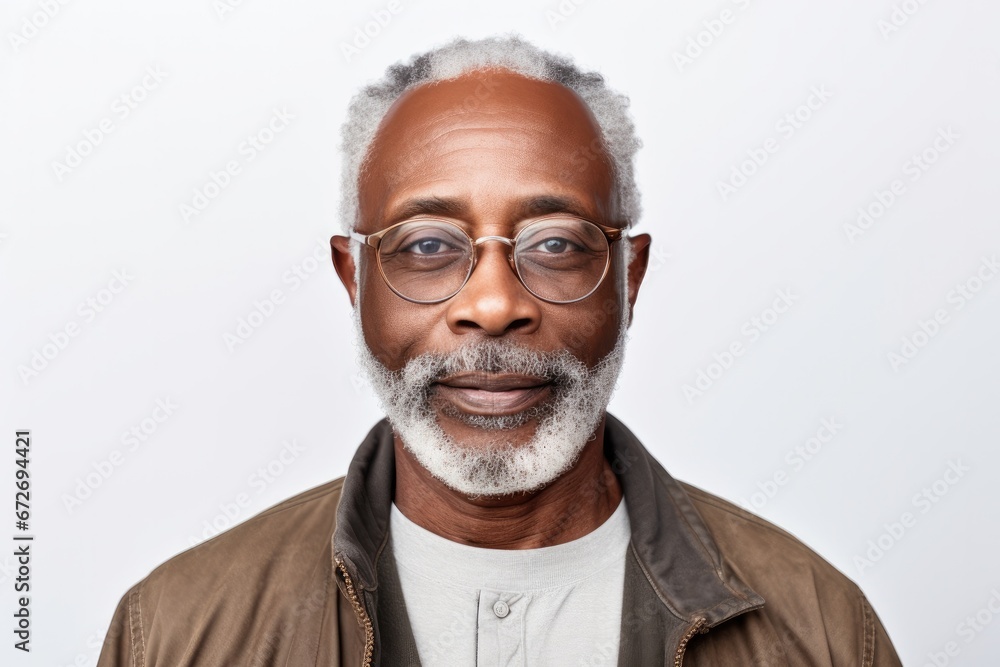 Confident and handsome elderly man with a gray beard, wearing glasses, standing on a white background. Confident and handsome elderly man with a gray beard, wearing glasses, standing on a white background.