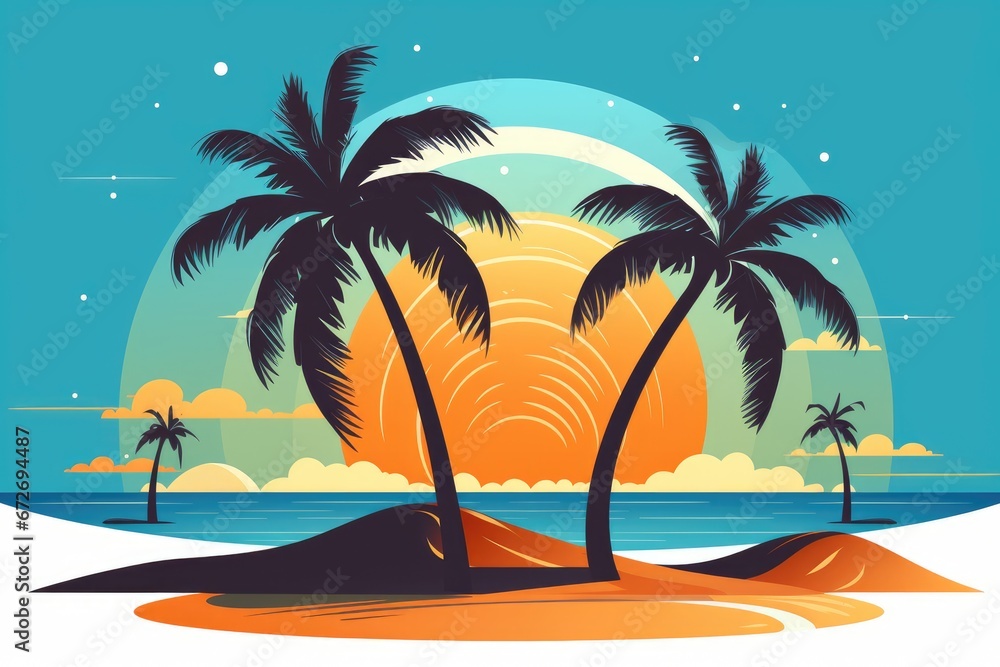 Illustration of weather icon in sunny tropical day.