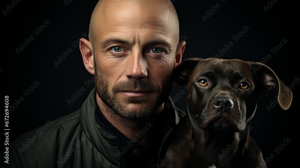 portrait of the owner and his best friend the dog 