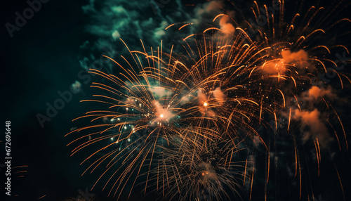 Fourth of July celebration: vibrant colors, exploding fireworks, illuminated night generative AI