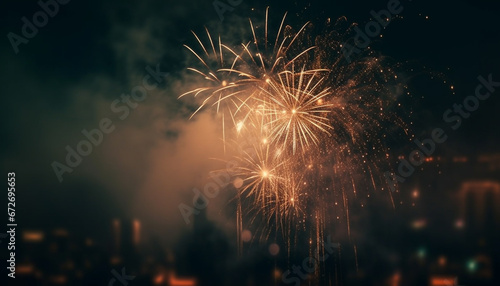 Fourth of July celebration ignites city skyline with vibrant fireworks generative AI