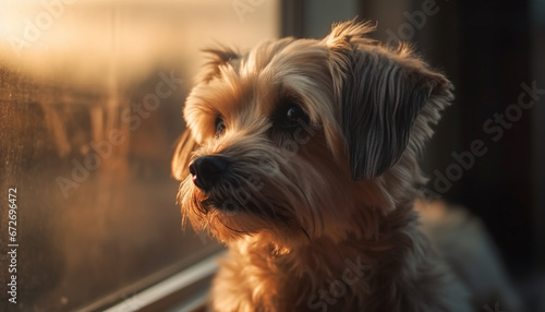 Fluffy terrier sits wet on lap, reflecting beauty and humor generated by AI © Jeronimo Ramos