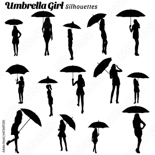Vector collection of umbrella girl silhouettes photo