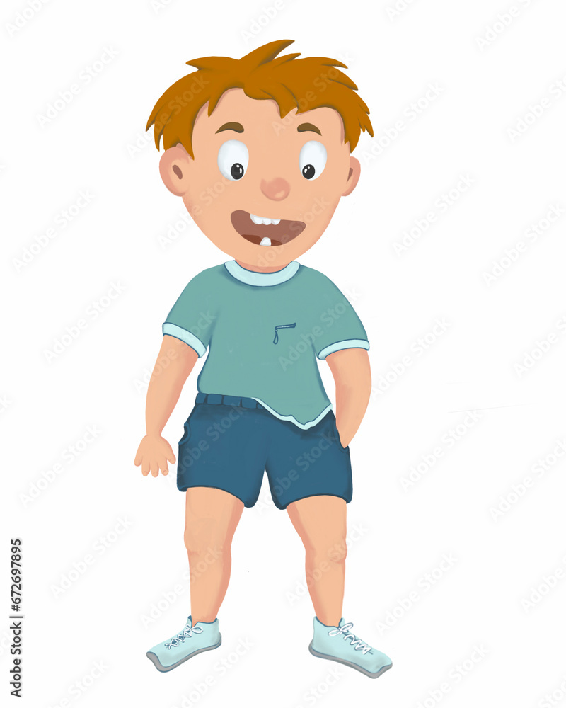 cute funny boy, cartoon children illustration on the white background