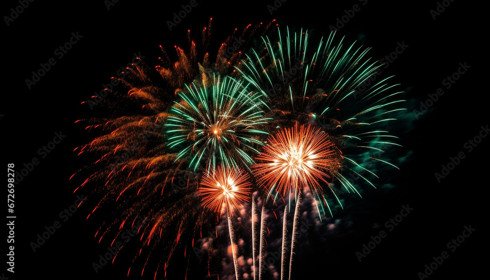 Fourth of July fireworks illuminate the dark, vibrant colors explode generated by AI Fourth of July fireworks illuminate the dark, vibrant colors explode generated by AI