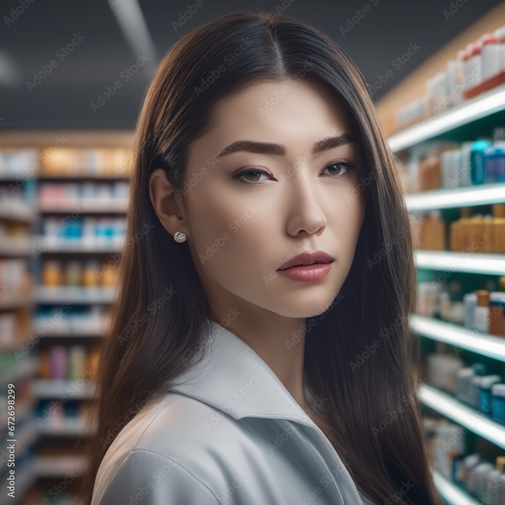 Confident female pharmacist in drugstore