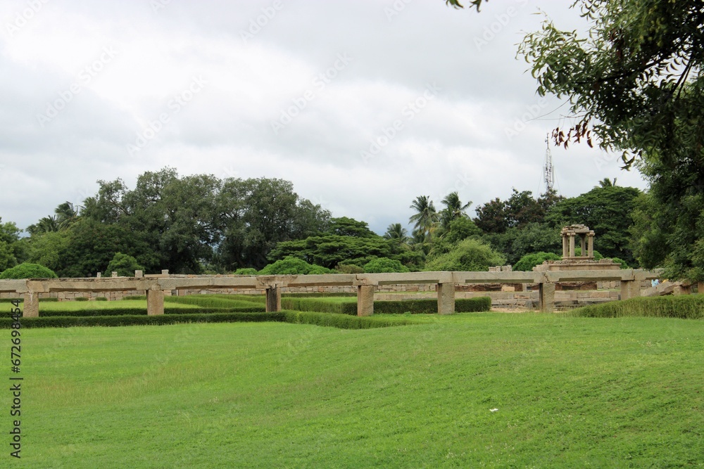 Hampi, Karnataka India - July 24 2023: Ruins of Royal Palace - Historic site with remnants of the royal complex where the king of the Vijayanagara empire lived.
