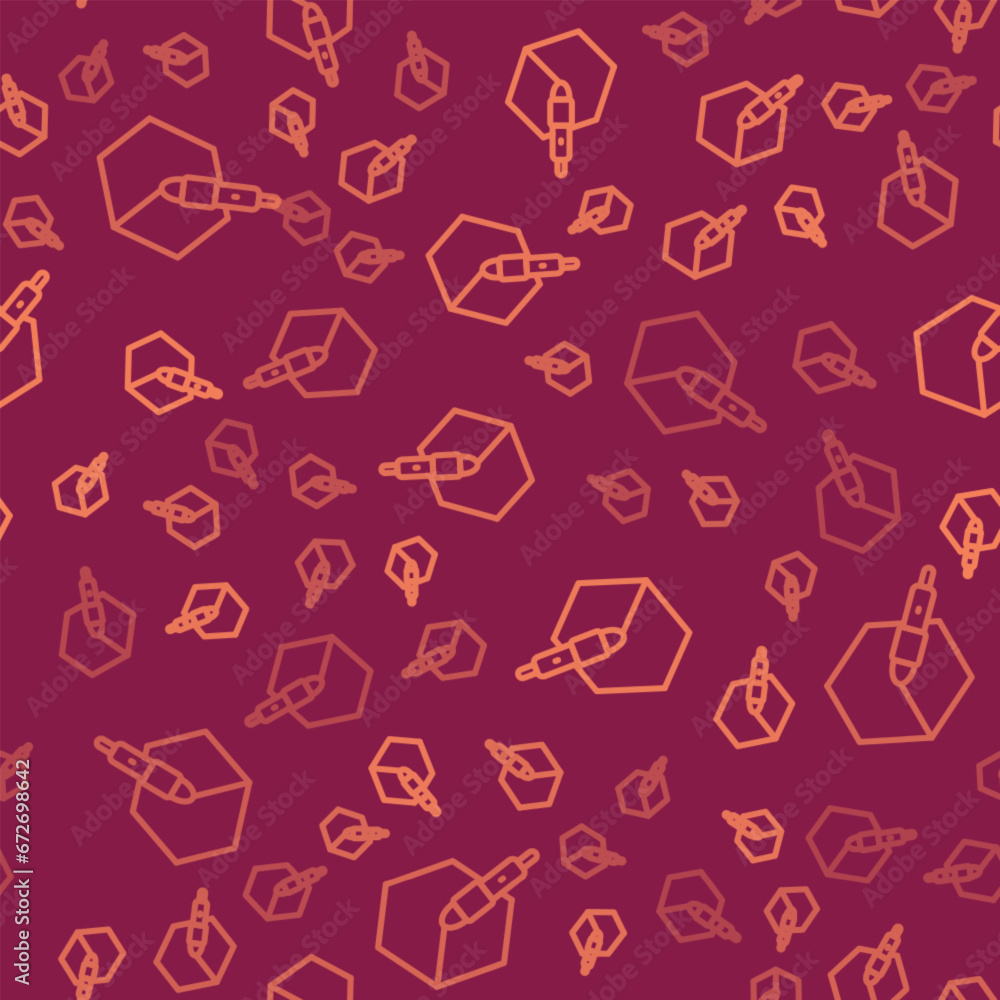 Brown line 3d pen tool icon isolated seamless pattern on red background. Vector