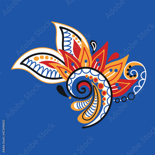 Beautiful Folkloric Indian Paisley Swirl, Nature Inspired Design Element. Ornate Abstract Pattern. Ethnic Motif, Floral Style. Vector Illustration (ID: 672698653)