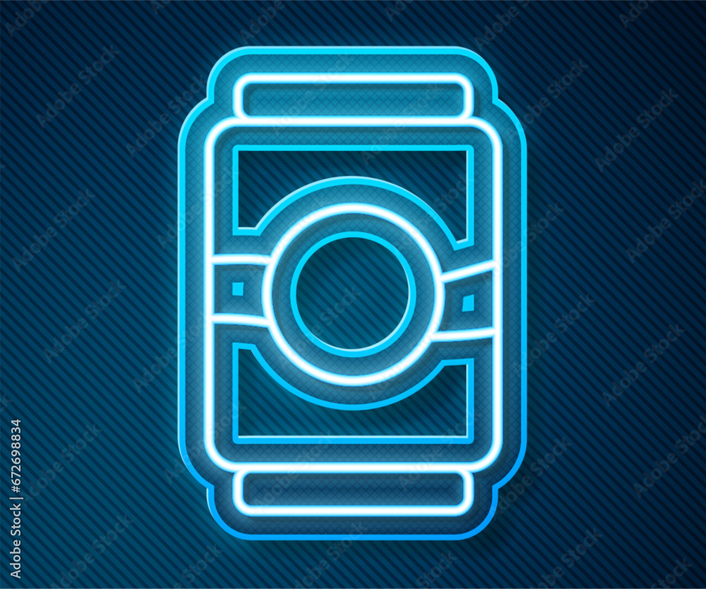 Glowing neon line Beer can icon isolated on blue background. Vector Glowing neon line Beer can icon isolated on blue background. Vector