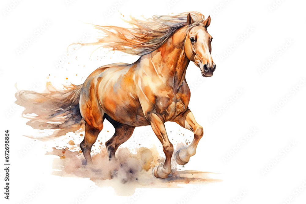 Fototapeta premium Horse with long mane. Watercolor painting on white background