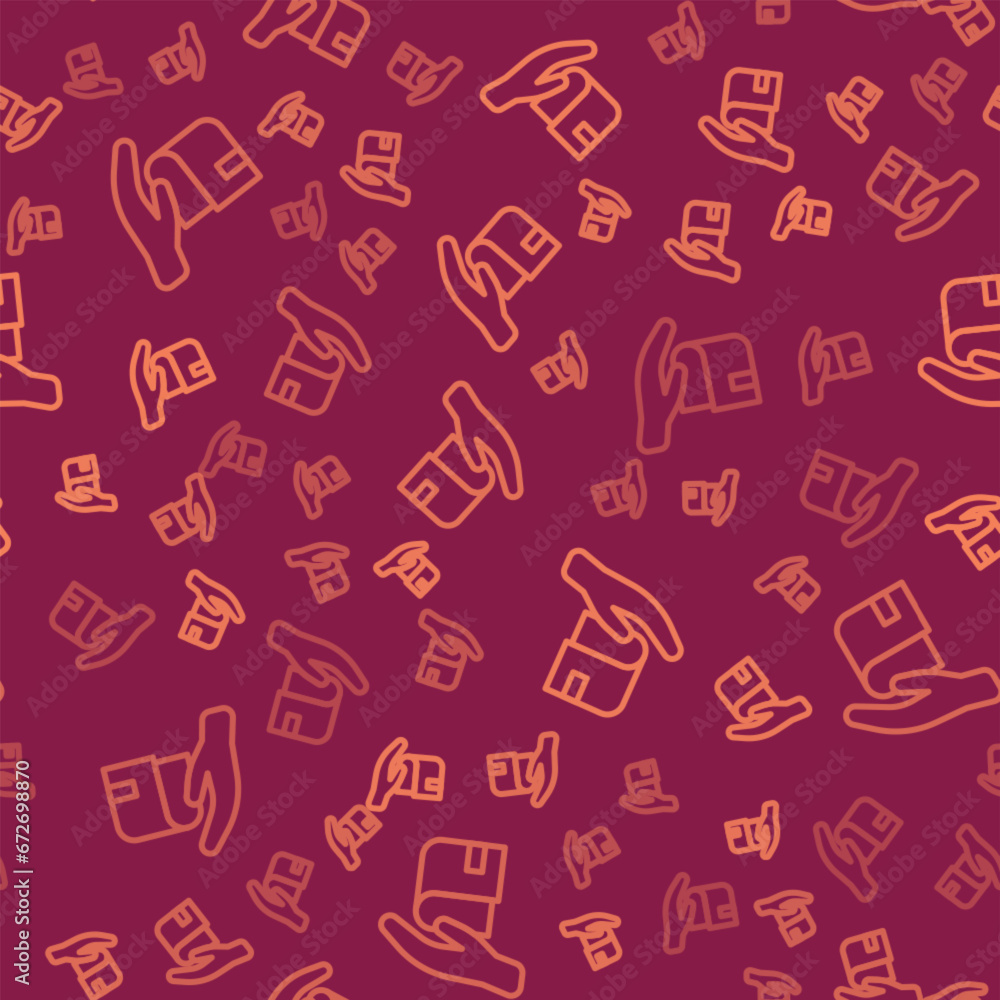 Brown line Book donation icon isolated seamless pattern on red background. Vector